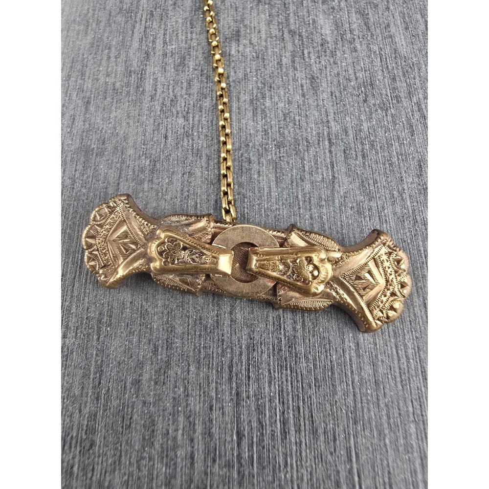 Vintage Victorian Estate Bar Brooch Gold Filled Embossed